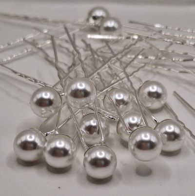 шпильки(20шт) бусина 1см белые