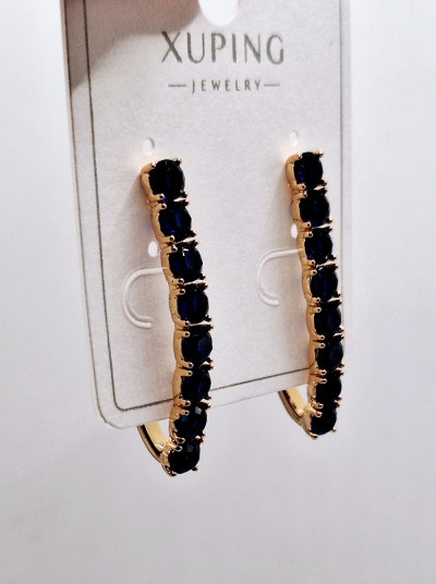 серьги(3.2см) английский замок камень синий