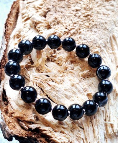 браслет из черного агата 10мм и гематита 19р